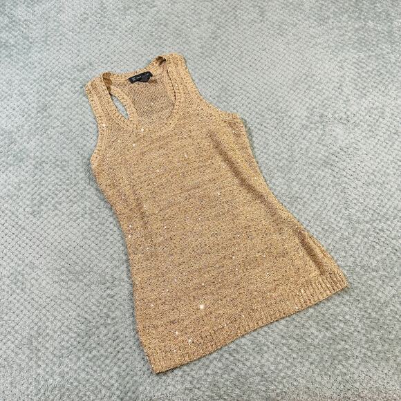 Vintage y2k gold sequin knit crochet slouchy babydoll coquette tank top INC L - Picture 1 of 5